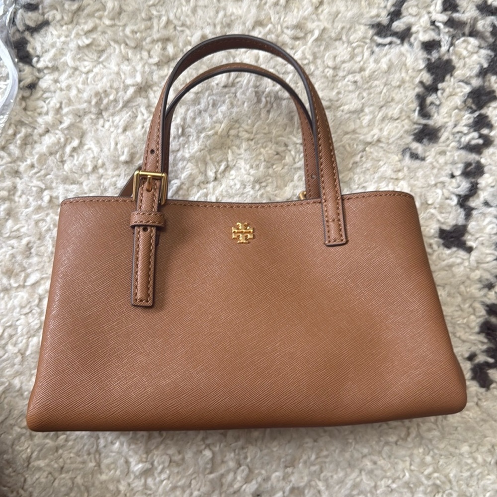 Tory Burch Brown Leather Satchel with Gold Detailing